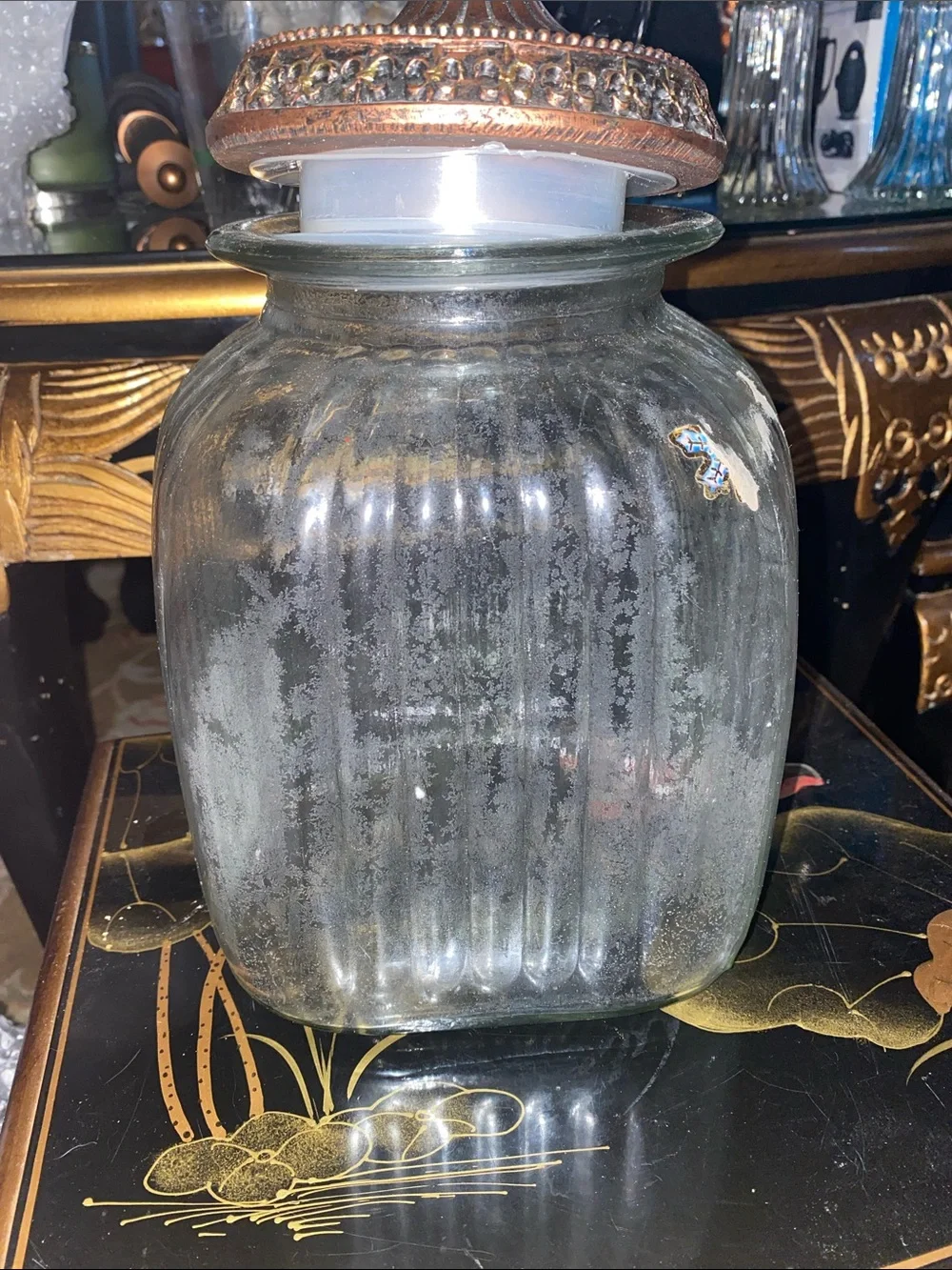 Vintage 14” Decorative Clear Glass Jar with Antique Bronze Lid - Home Accents - Picture 7 of 7